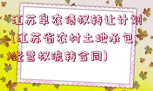 江蘇阜農(nóng)債權(quán)轉(zhuǎn)讓計(jì)劃(江蘇省農(nóng)村土地承包經(jīng)營(yíng)權(quán)流轉(zhuǎn)合同)