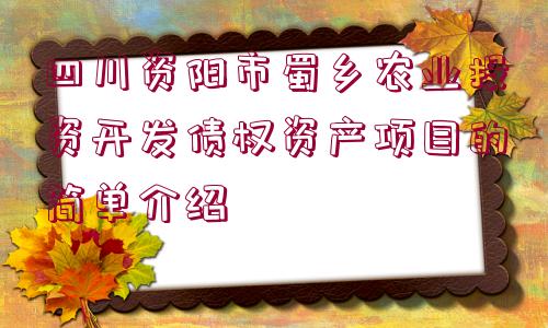 四川資陽市蜀鄉(xiāng)農(nóng)業(yè)投資開發(fā)債權(quán)資產(chǎn)項(xiàng)目的簡單介紹