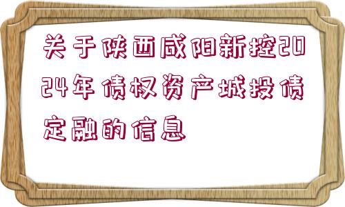 關(guān)于陜西咸陽新控2024年債權(quán)資產(chǎn)城投債定融的信息