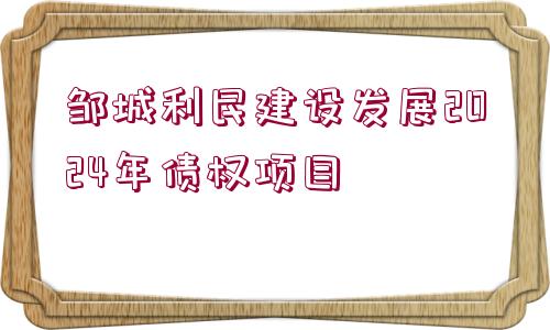 鄒城利民建設發(fā)展2024年債權項目