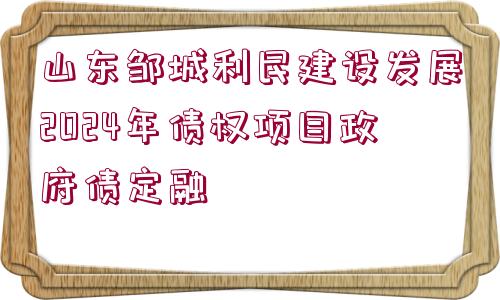 山東鄒城利民建設(shè)發(fā)展2024年債權(quán)項目政府債定融